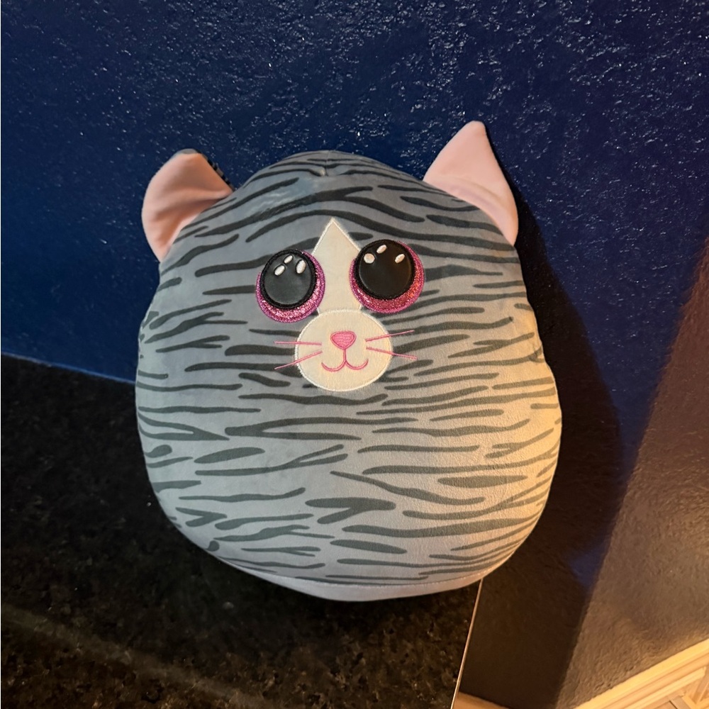 Ty Gray and Pink Cat Plush Pillow